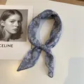 Élégant foulard carré de 58 cm en coton et lin avec motif cachemire bleu pour femme - Motif Paisley (Image Principale 17) / 58*58cm / Bleu