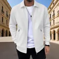 Λεπτομερής προβολή λευκού casual μπουφάν με ανάγλυφη υφή και γιακά με πέτο - S / Κορυφή (ZJ-002) / Λευκό