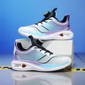 Kids' rotary buckle sports shoes in blue and purple gradient breathable mesh style - 30 / White Purple