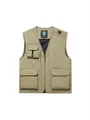 Men's khaki outdoor multi-pocket fishing photography vest with V-neck and mesh lining - S / Tops / Khaki
