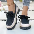 Stylish two-tone chunky platform loafers featuring lace-up detail and British style design - 36 / Black
