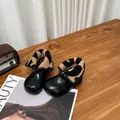 Détail de bottes en cuir pour filles avec fourrure léopard et col pliable pratique - Taille 22 (Intérieur 14.5cm) / Noir