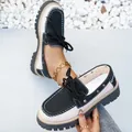 Women's British style platform loafers in black and cream with thick sole lace-up design - 36 / Black