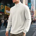 Men's casual white waffle knit quarter-zip sweatshirt featuring a textured jacquard design - S / Tops / White
