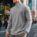 Men's grey waffle knit half-zip sweatshirt with stand collar in a casual loose fit - S / Tops / Light Gray