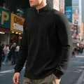 Men's relaxed black waffle jacquard half-zip sweatshirt for casual street style - S / Tops / Black