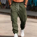 Olivgrüne Herren-Cargo-Jogginghose aus schwerem Fleece mit Seitenstreifen und Kordelzug - S / Unterteile / Armeegrün