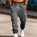 Schwere graue Fleece-Cargo-Jogginghose für Herren mit warmem Futter und Seitenstreifen - Dunkelgrau