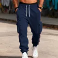 Marineblaue, schwer gefütterte Cargo-Jogginghose für Herren mit Seitenstreifen - Marineblau