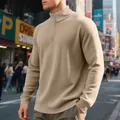 Felpa da uomo color kaki con trama a nido d'ape, mezza zip e colletto rialzato casual - Kaki