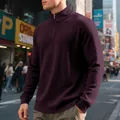 Felpa da uomo bordeaux in maglia a nido d'ape con collo alto e mezza zip - Borgogna