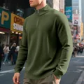 Felpa da uomo ampia verde oliva con mezza zip e dettaglio a trama jacquard - Verde militare