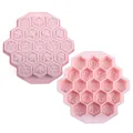 Vista fronte e retro dello stampo per ghiaccio in silicone rosa a 19 celle a nido - Stile a nido d'ape a 19 griglie / Rosa