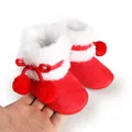 Warm red winter baby boots with faux fur trim and pom-poms for newborn toddlers - 11cm / Red
