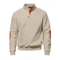 Maglione in maglia pesante da uomo con toppe arancioni sui gomiti e collo alto - Kaki
