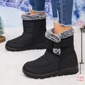 Waterdichte zwarte sneeuwlaarzen voor dames met warme voering en klittenbandsluiting - 35 / Zwart