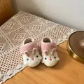 Plush pink baby pre-walker shoes with cute white rabbit ears and soft fleece lining - 14 / Rabbit