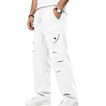 Dettaglio dei pantaloni cargo bianchi pesanti da uomo con cuciture curve streetwear. - Taglia S / Pantaloni e gonne / Bianco