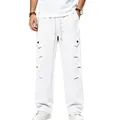 Dettaglio dei pantaloni sportivi bianchi larghi e pesanti da uomo stile streetwear - Taglia S / Pantaloni e gonne / Bianco