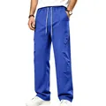 Detailed view of men's heavyweight Klein blue wide-leg baggy hip-hop cargo pants - Sapphire Blue