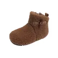 Cozy brown sherpa winter boots for girls featuring a classic toggle button detail - Size 21 (Inner Length 13.7cm) / Camel