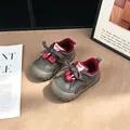 Detailed view of kids' cartoon sneakers with red rabbit decor and plush lining - Size 28 (Inner Length 17.5cm) / Grey Red (Fleece Lined)
