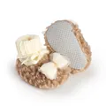 Detail of cozy fleece-lined winter baby booties with non-slip dotted sole and cute bow - 11cm / Coffee