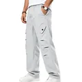 Dettaglio dei pantaloni cargo larghi da uomo grigio chiaro stile hip-hop con gamba curva - Taglia S / Pantaloni e gonne / Grigio chiaro