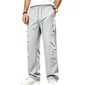 Vista dettagliata dei pantaloni cargo uomo grigio chiaro con cuciture curve e tasche - Taglia S / Pantaloni e gonne / Grigio chiaro