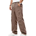 Dettaglio di pantaloni cargo marroni pesanti da uomo, stile high-street a gamba larga - Taglia S / Pantaloni e gonne / Marrone scuro