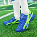Chaussures de football bleu et vert fluo pour enfants avec bandes velcro et semelles TF - 30 / Bleu saphir