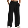 Dettaglio della pesante trama a costine e vestibilità ampia di questi pantaloni casual da uomo - Taglia S / Pantaloni e gonne / Nero