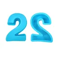 Close-up detail of light blue 4-inch silicone number 2 mold for cake and chocolate - Number 2 / Blue