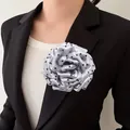 French style satin polka dot peony brooch pin and hair clip in silver grey color - Blue Gray