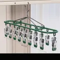 Durable stainless steel sock drying rack with 18 clips in elegant luxury green finish - 18 Clips/Pack / Luxury Green