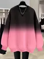Front view detail of a black to pink gradient oversized sweatshirt for women - S / Tops / Pink