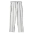 Full front view of light gray cotton straight-leg sweatpants featuring drawstring waist - M / Bottoms / Grayish White