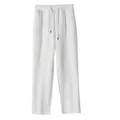 Detail showing the white cotton sweatpants with casual straight-leg cut design. - M / Bottoms / White