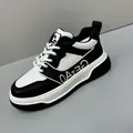 Men's premium black and white cowhide leather sneakers with thick sole - 38 / Casual Sneakers (CC5801) / White Black