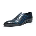 Elegant blue crocodile embossed leather dress shoes for men in a formal business style - 37 / Sapphire Blue