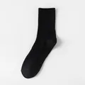 Classic men's black mid-calf pure cotton socks with ribbed cuffs for comfortable daily wear - High-Top / Black