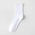 Pure white breathable cotton mid-calf socks for men, comfortable athletic crew style - High-Top / White