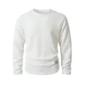 Detailed macro view of a white long sleeve crewneck sweater with cable knit texture - S / Tops / White