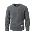 Detailed view of dark grey textured knit sweatshirt with a soft crewneck design - S / Tops / Dark Gray