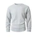 Detailed grey textured crew neck pullover sweatshirt with a unique diamond knit pattern - S / Tops / Light Gray