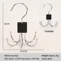 Multipurpose black rotating 6-claw storage hook for belts and ties, foldable design - Black