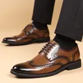 Élégantes chaussures richelieus brogue en cuir marron poli pour hommes style business - 37 / Style Rehaussant (Demi-Semelle 1.2cm) / Marron