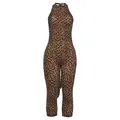 Sexy leopard print halter neck backless slim fit cropped jumpsuit for women - S / Jumpsuits / Khaki