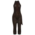 Sexy leopard print halter neck backless slimming jumpsuit with cropped legs for women - S / Jumpsuits / Coffee