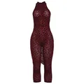Sexy red leopard print halter neck backless slim fit cropped mesh jumpsuit for women - S / Jumpsuits / Red